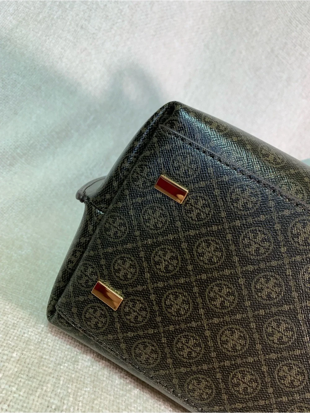 Tory Burch Perry Brown Monogram Coated Canvas Large Tote Bag